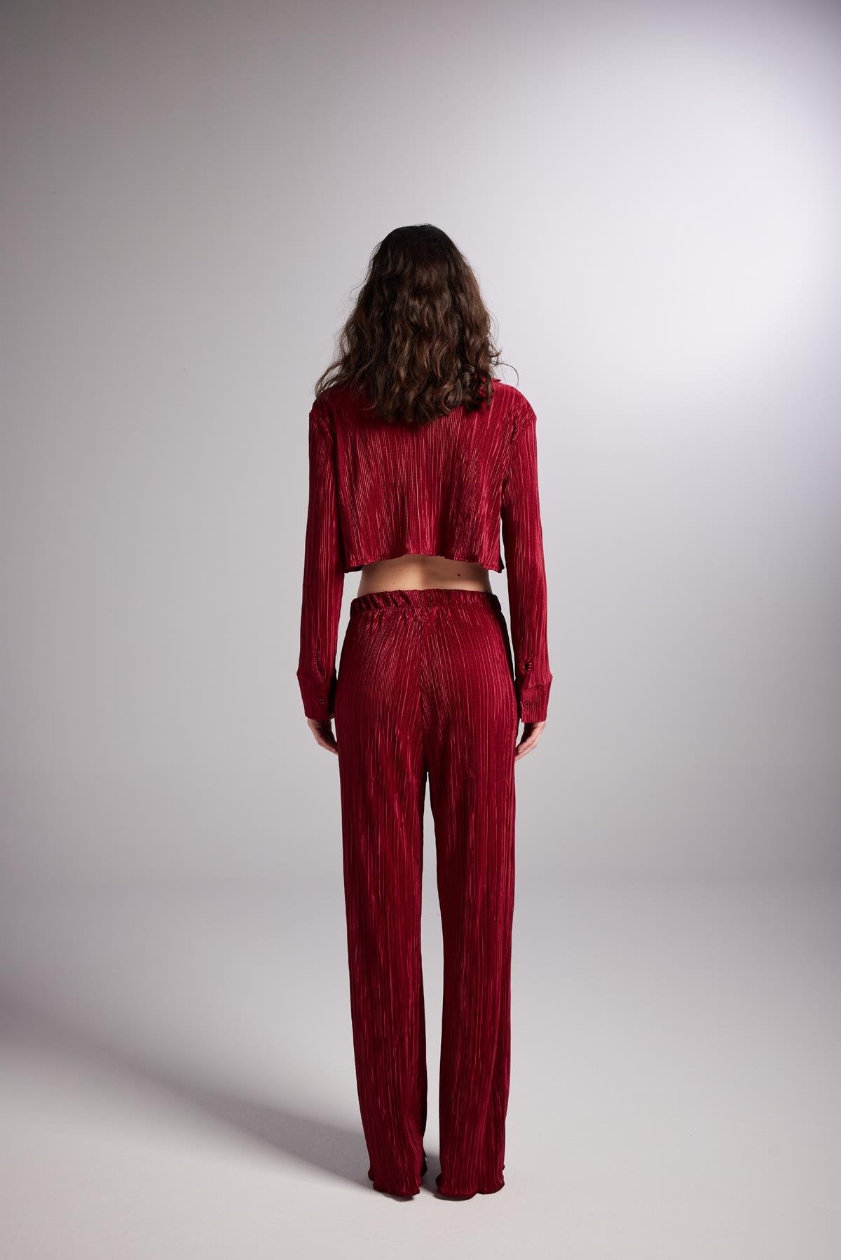 Beli Lastikli Esnek Comfy Pantolon Bordo