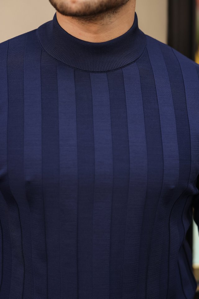 Erkek Yarım Balıkçı Yaka Kabartma Desenli Triko