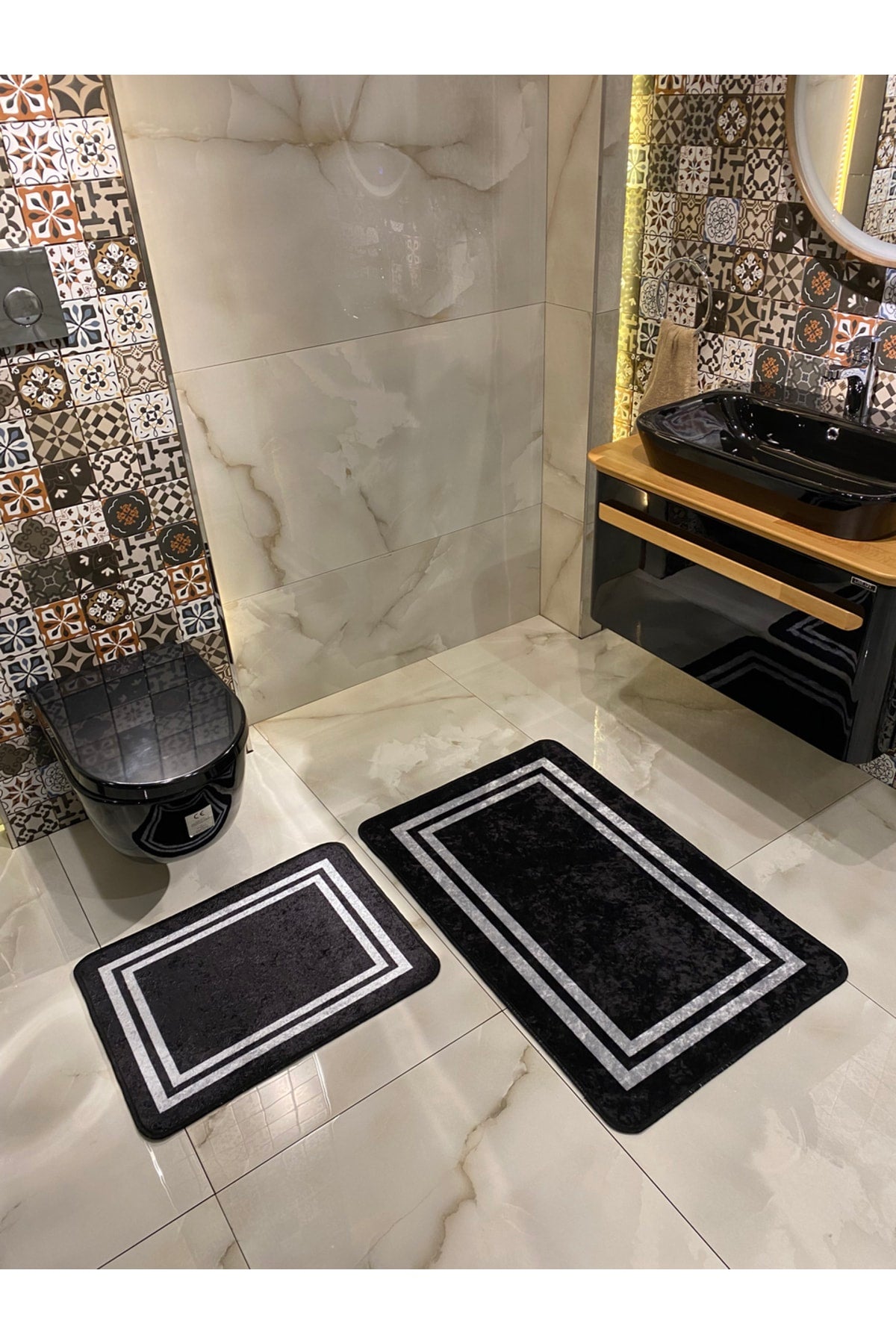 Tracy 2'li Lateks Taban Banyo Paspas Takımı -(EBAT 60X100 60X50) Siyah