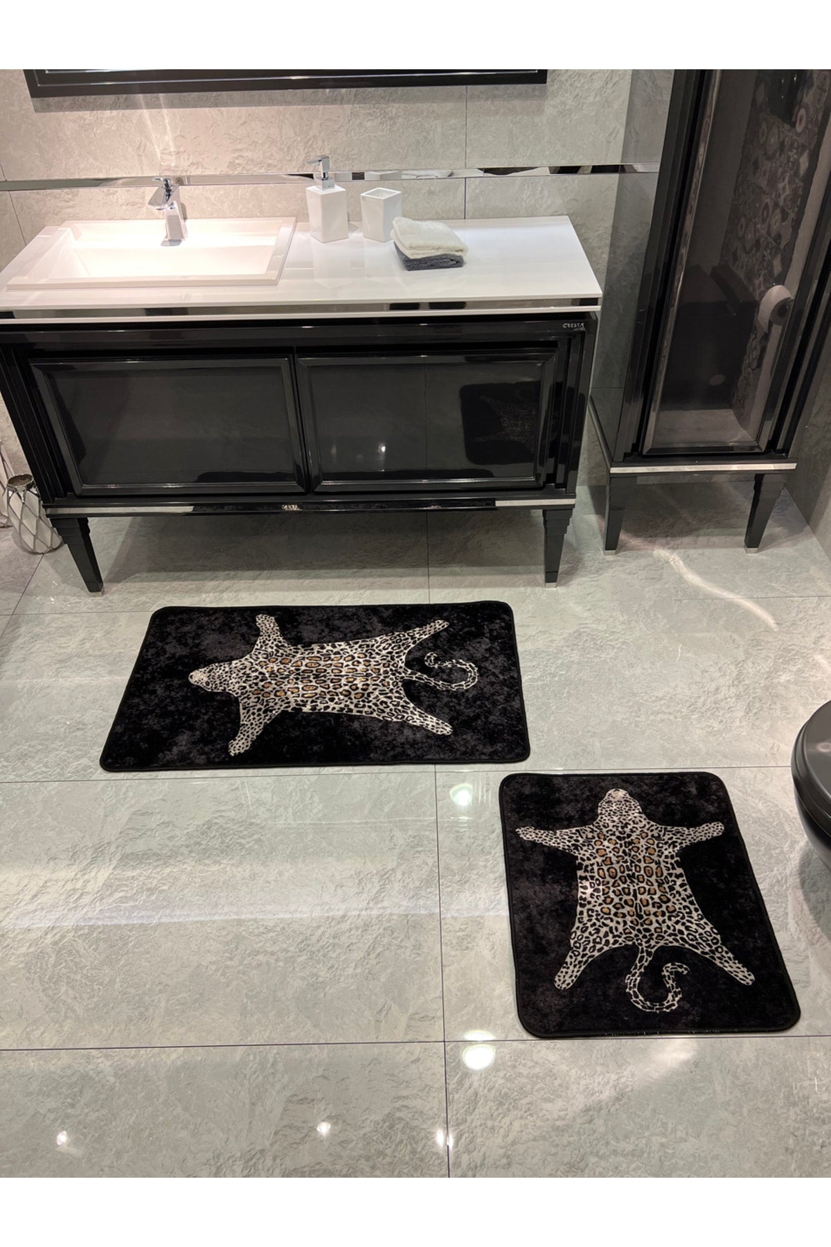 2'li Leopar Desen 60x100 - 60x50 Banyo Paspası - Fuşya