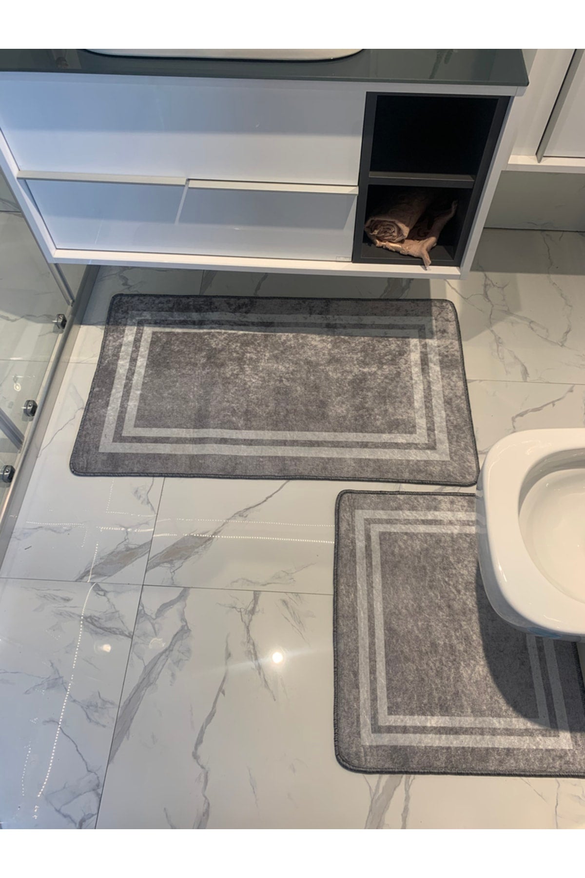 Tracy 2'li Lateks Taban Banyo Paspas Takımı -(EBAT 60X100 60X50) Siyah