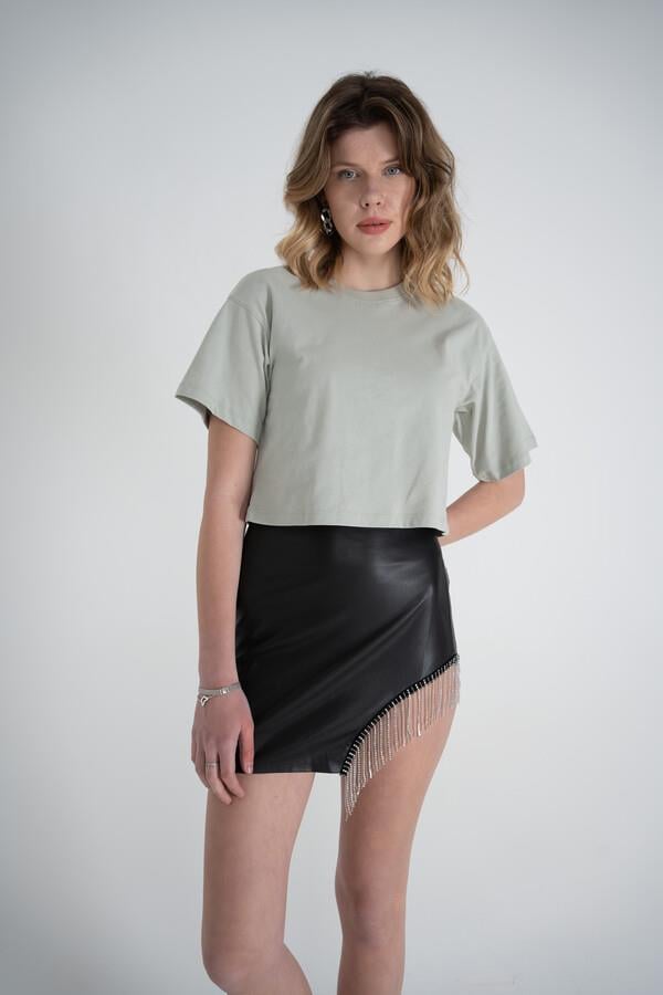 Kısa Kol Bisiklet Yaka Basic Viole Tshirt Haki Haki L