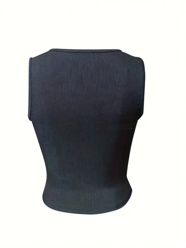 Women's Sleeveless V-Neck Ribbed Blouse