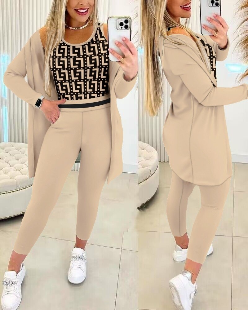 Women's Long Sleeve Crepe Three-Piece Set