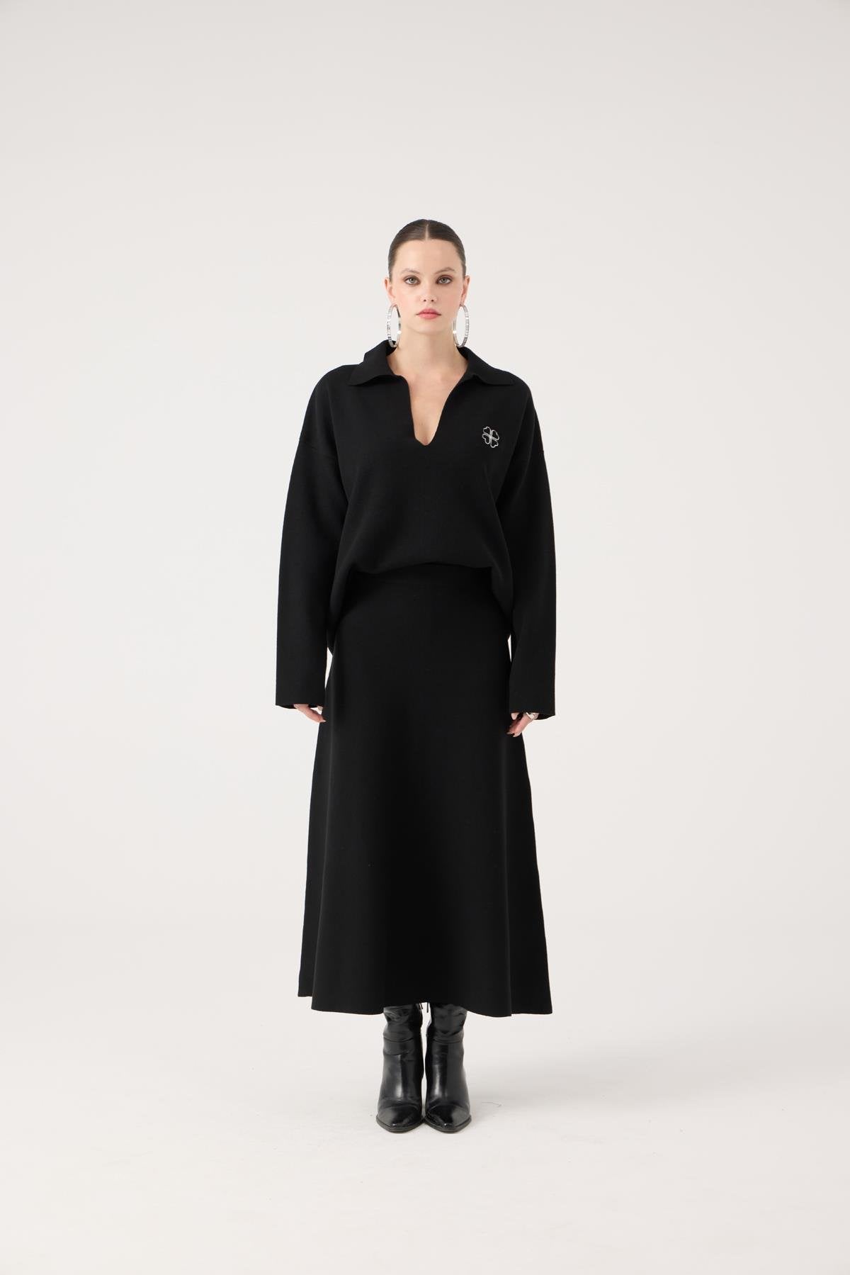 Beli Lastikli Uzun Zoi Triko Etek Siyah Siyah St