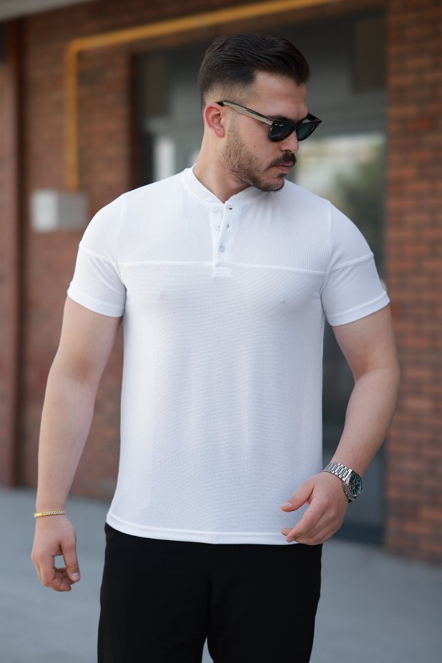 Men's Mandarin Collar Short Sleeve Cotton T-shirt