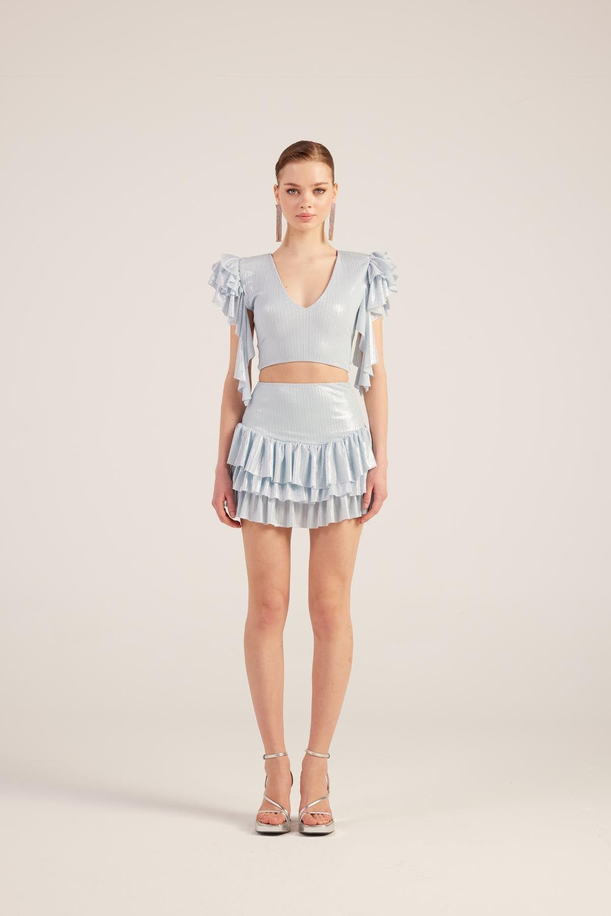 Fırfır Detaylı Etek Bluz Nana Takım Mavi Mavi L