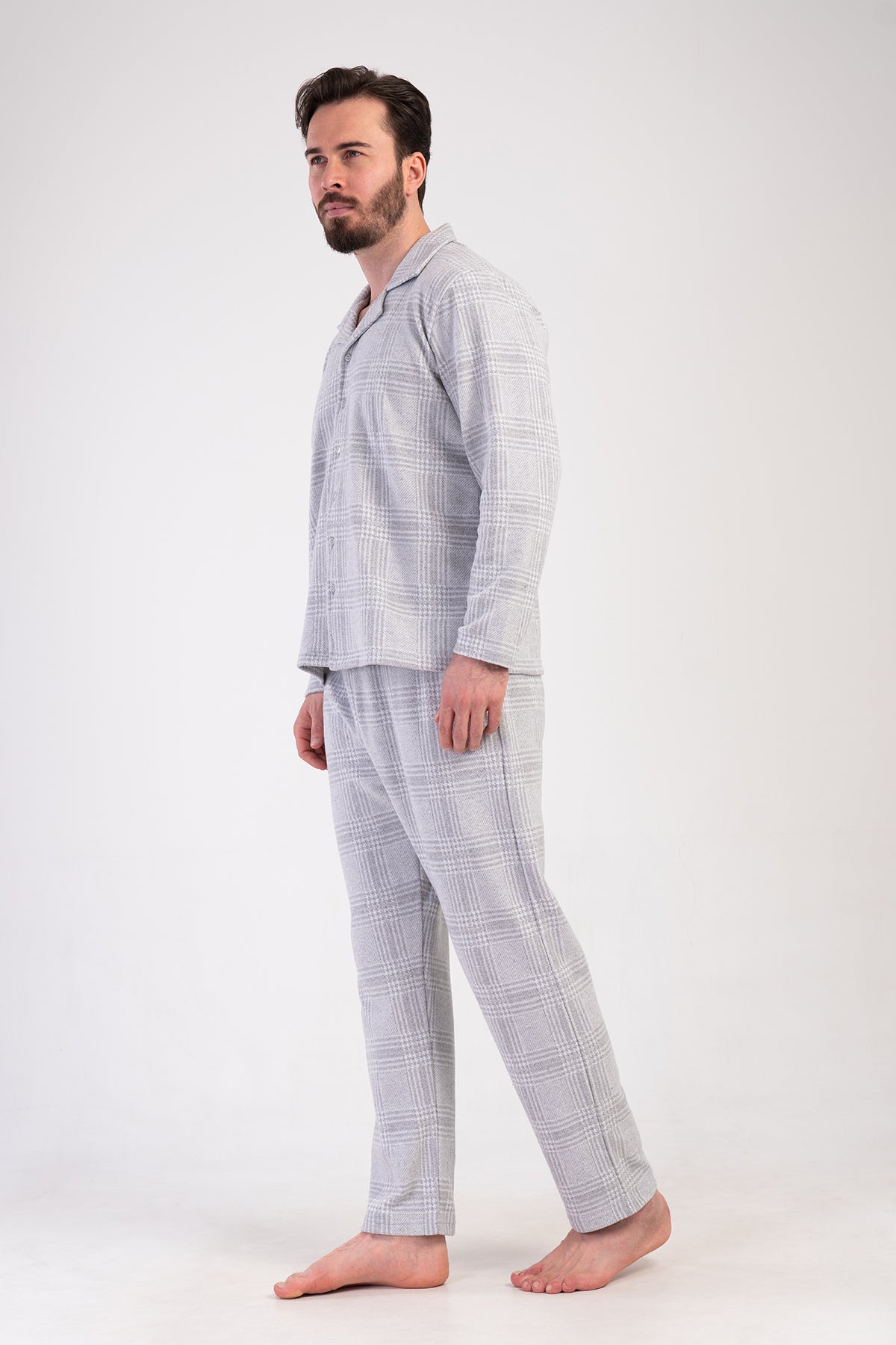 CEPLI ERKEK JAKARLI INTERLOK TAMAMI DUGMELI UZUN KOL PIJAMA TAKIM
