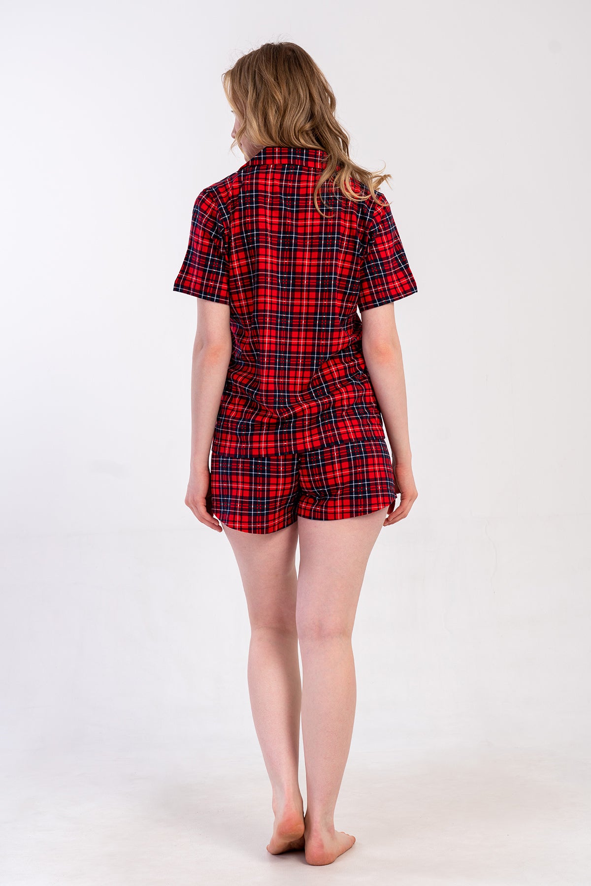 Woman Supreme Big Size Red Plaid Short Set
