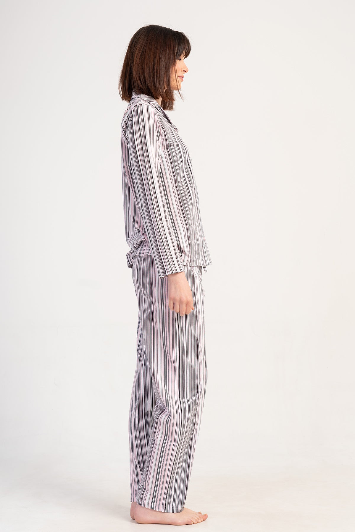 KADIN P.SUPREM GOMLEK YAKA TAMAMI DUGMELI UZUN KOL CEPLI PIJAMA TAKIM