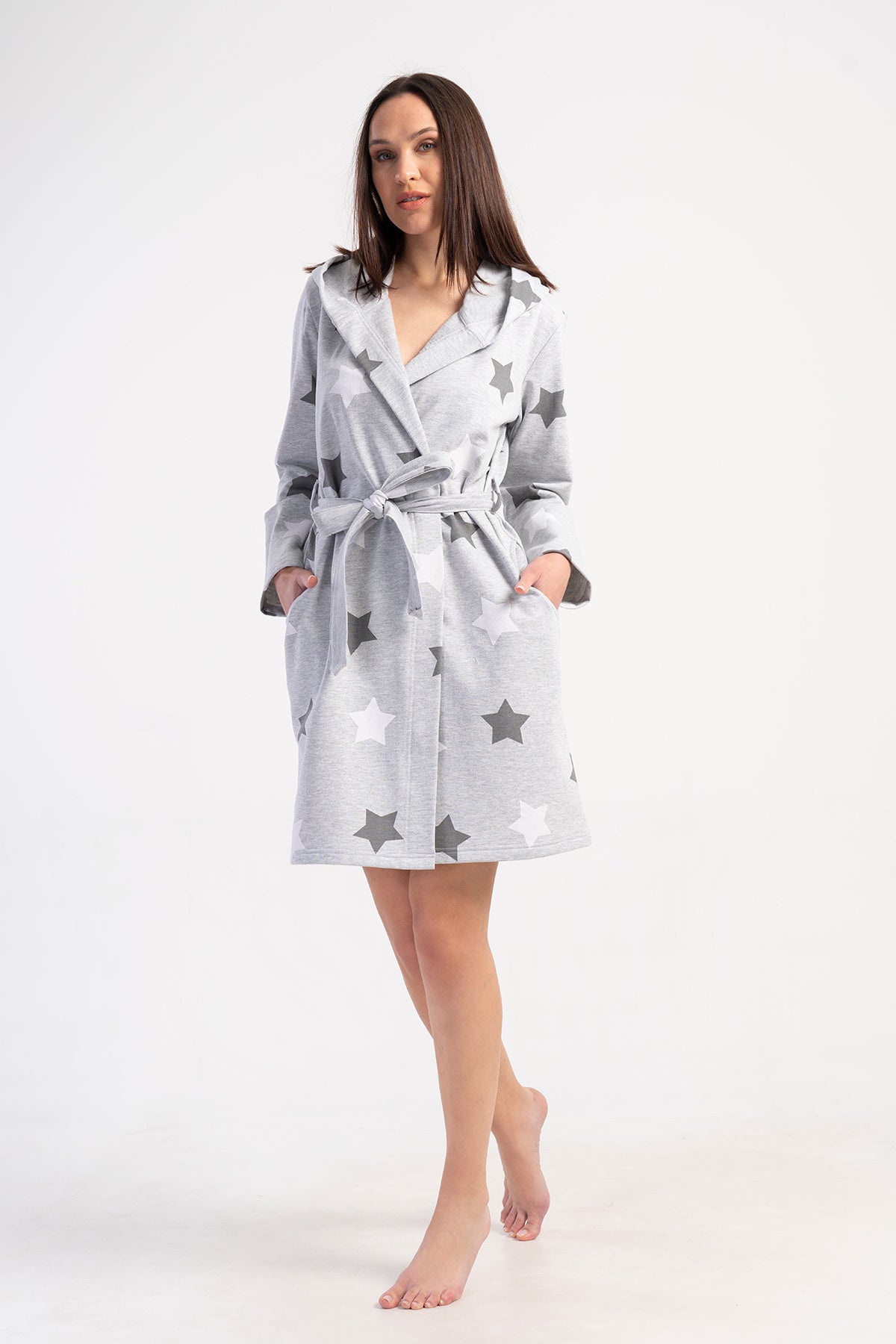 KADIN 2IPLIK KAPSONLU UZUN KOL KISA CEPLI SABAHLIK