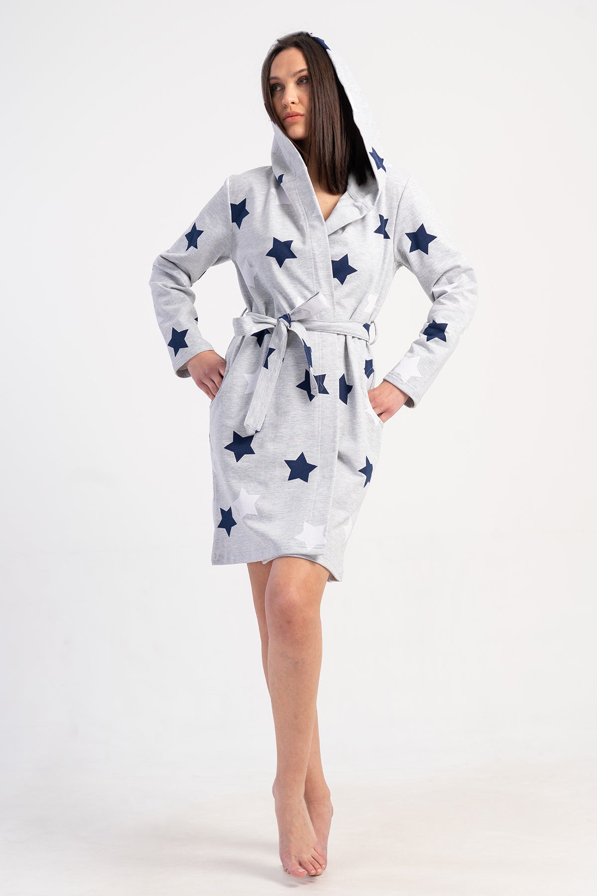 KADIN 2IPLIK KAPSONLU UZUN KOL KISA CEPLI SABAHLIK