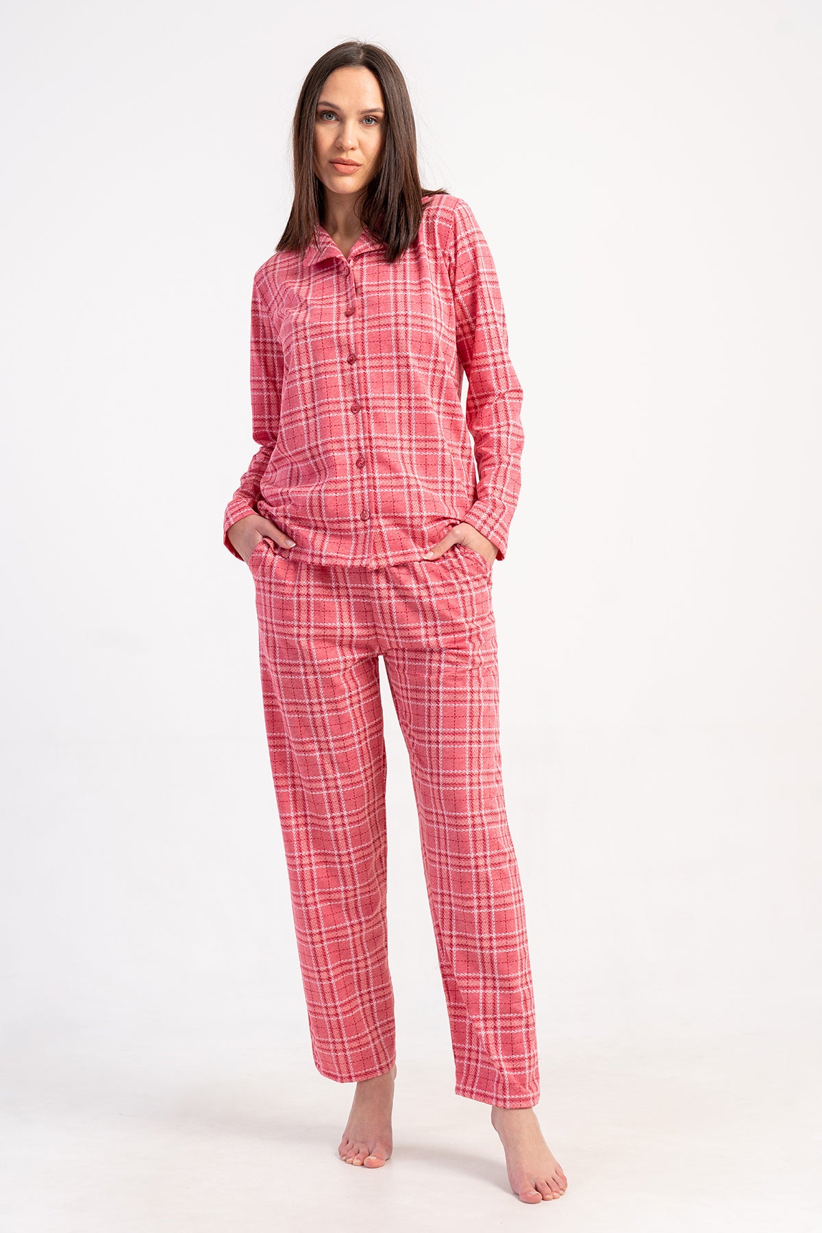 KADIN P.SUPREM GOMLEK YAKA TAMAMI DUGMELI UZUN KOL CEPLI PIJAMA TAKIM