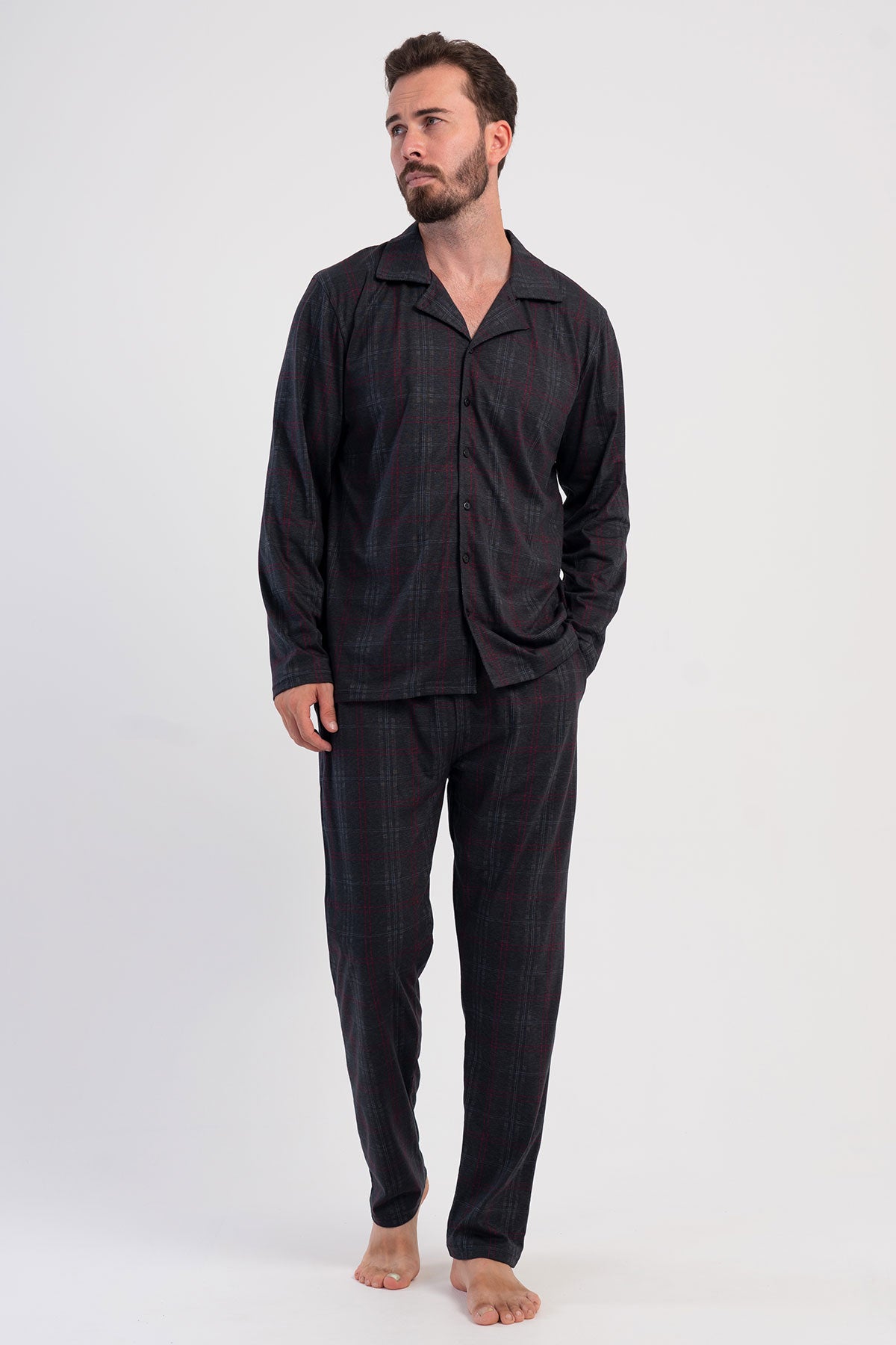 CEPLI ERKEK P.SUPREM GOMLEK YAKA TAMAMI DUGMELI UZUN KOL PIJAMA TAKIM