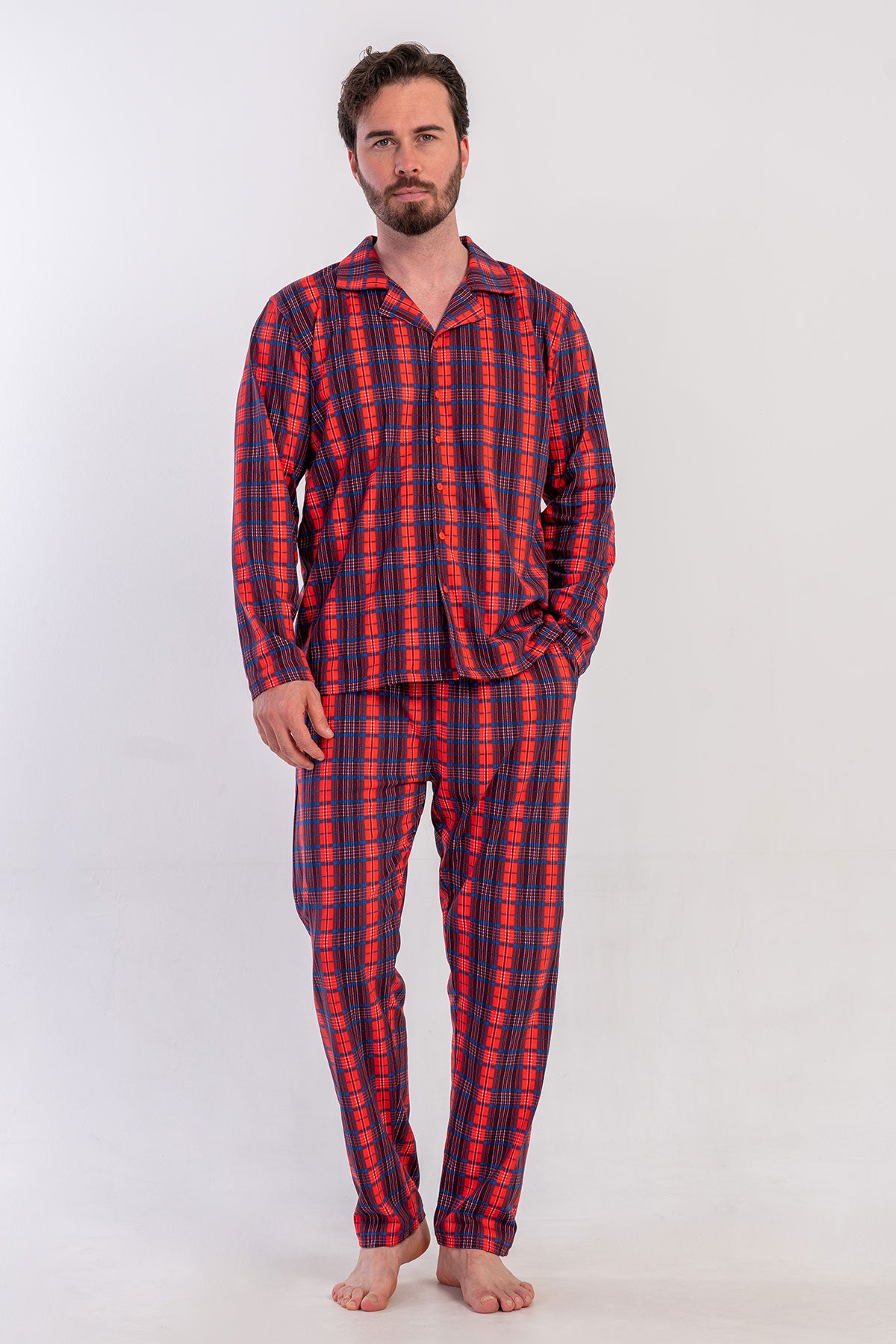 CEPLI ERKEK P.SUPREM GOMLEK YAKA TAMAMI DUGMELI UZUN KOL PIJAMA TAKIM