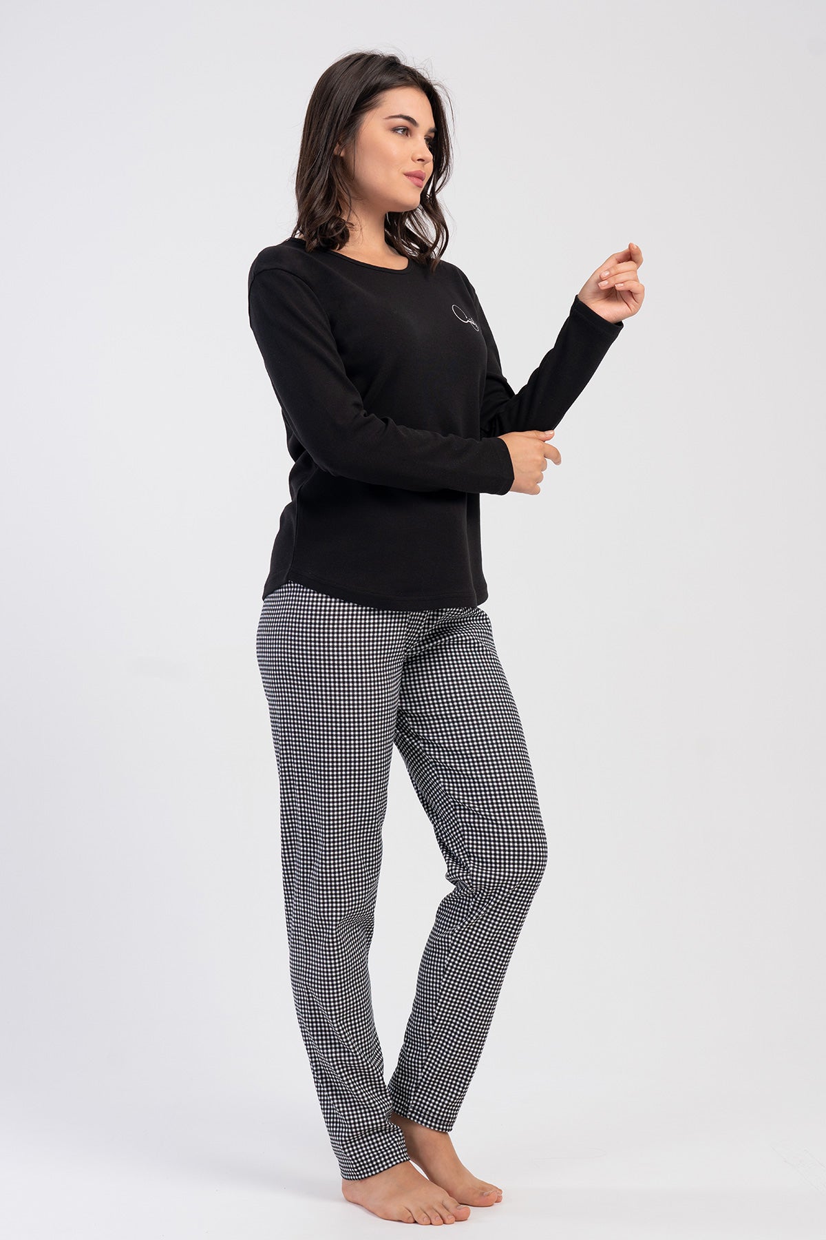 KADIN INTERLOK O YAKA UZUN KOL ETEGI OVAL PIJAMA TAKIM