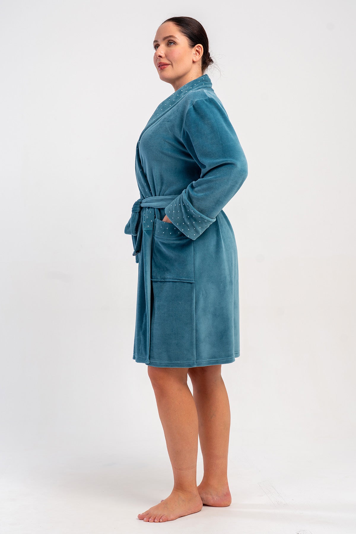 KADIN PAMUK KADIFE XXL UZUN KOL CEPLI SAL YAKA SABAHLIK