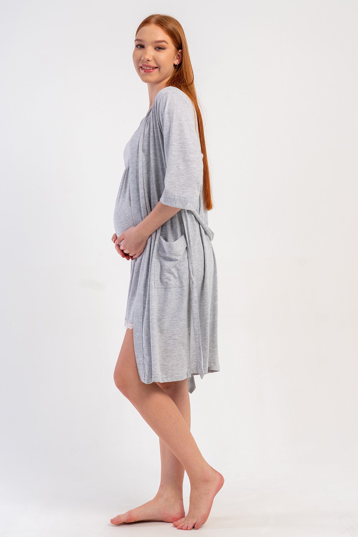 KADIN P.SUPREM IP ASKILI DANTELLI TUNIK+ 3/4 KOL HAMILE SABAHLIK TAKIM