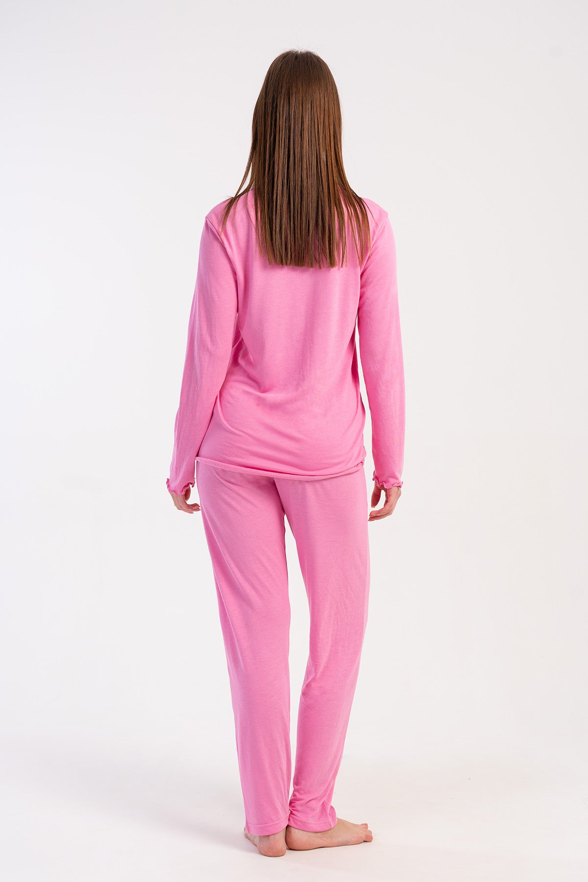 KADIN VISKON UZUN KOL UZUN PACA YAKA VE KOL UCU BIBILALI CEPLI PIJAMA TAKIM