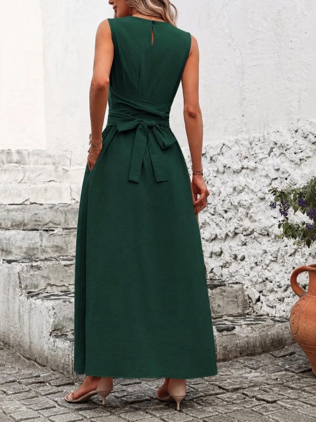 Women’s Off-Shoulder Long Aerobin Dress with Waist Tie