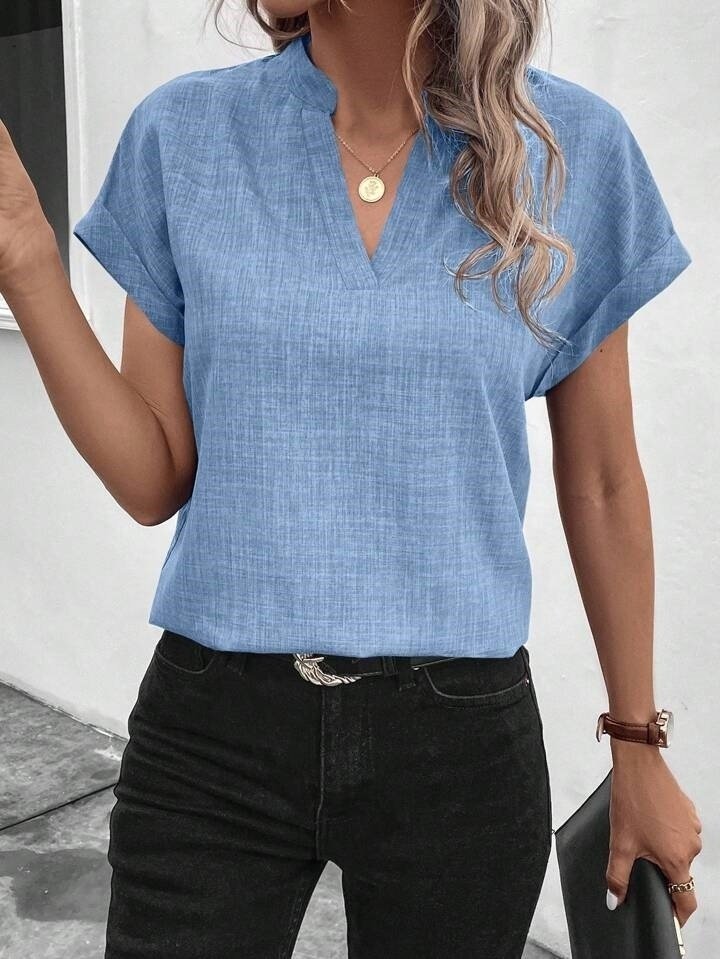Women's Short Sleeve Mandarin Collar Sofia Blouse