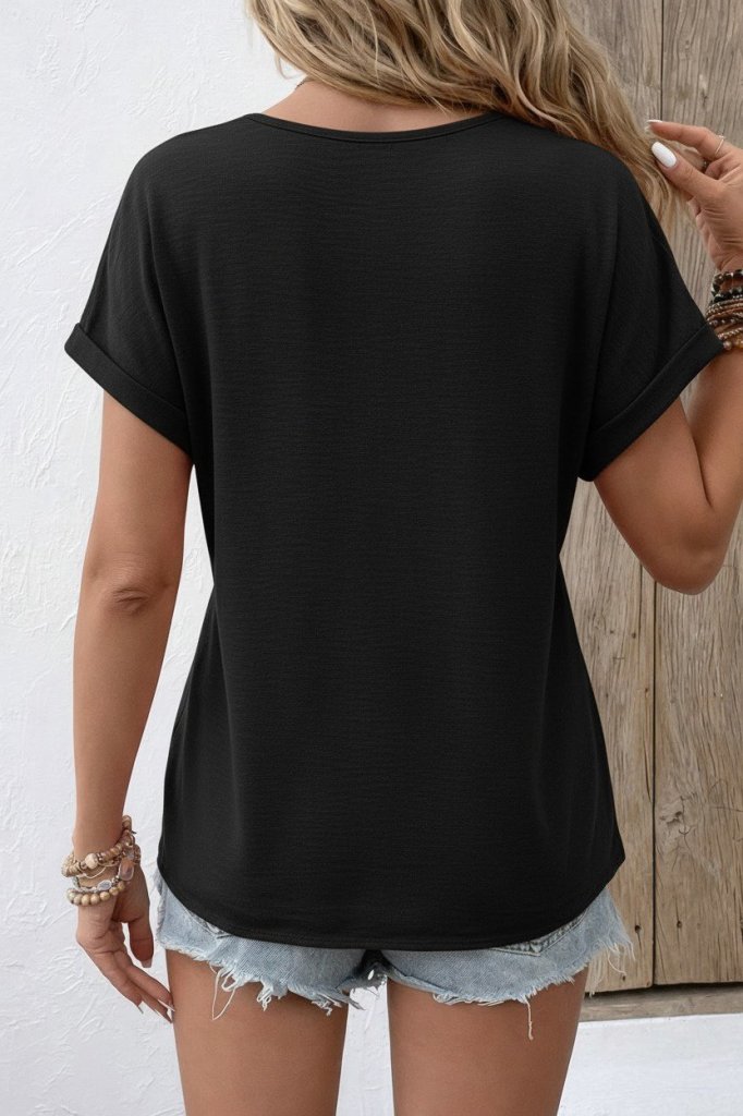 Women's Short Sleeve V Neck Buttoned Aerobin Blouse