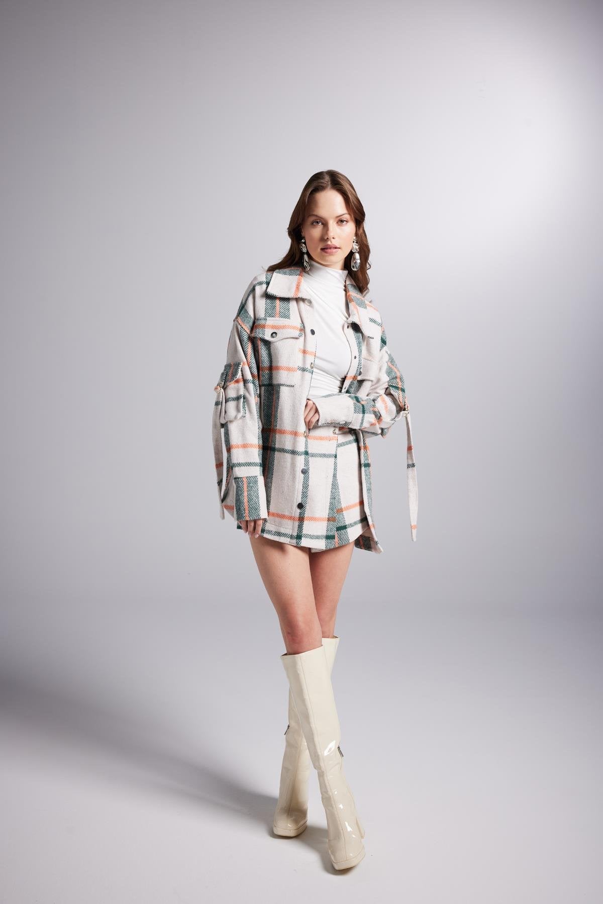 Kargo Cepli Çıtçıt Kapamalı Oversize Oduncu Odin Gömlek Bej