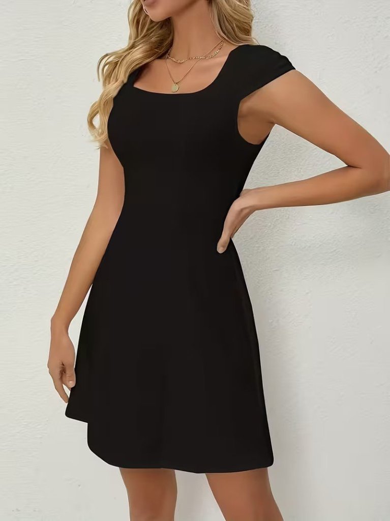 Women's Short Sleeve Square Neck Short Imported Crepe Dress