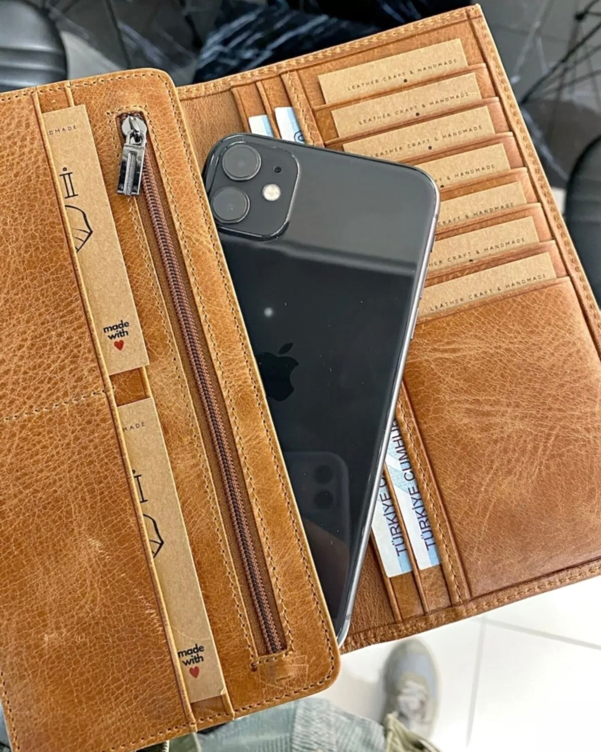 Telefon Bölmeli Erkek Cüzdan – Taba Hakiki Deri Kapaklı | 2013