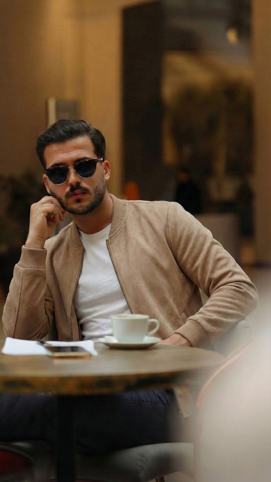 Men's Scuba Suede Fabric Bomber Cardigan