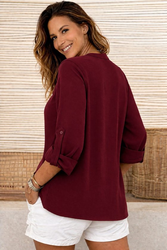 Women's Three-Quarter Sleeve Mandarin Collar Side Button Detailed Aerobin Blouse