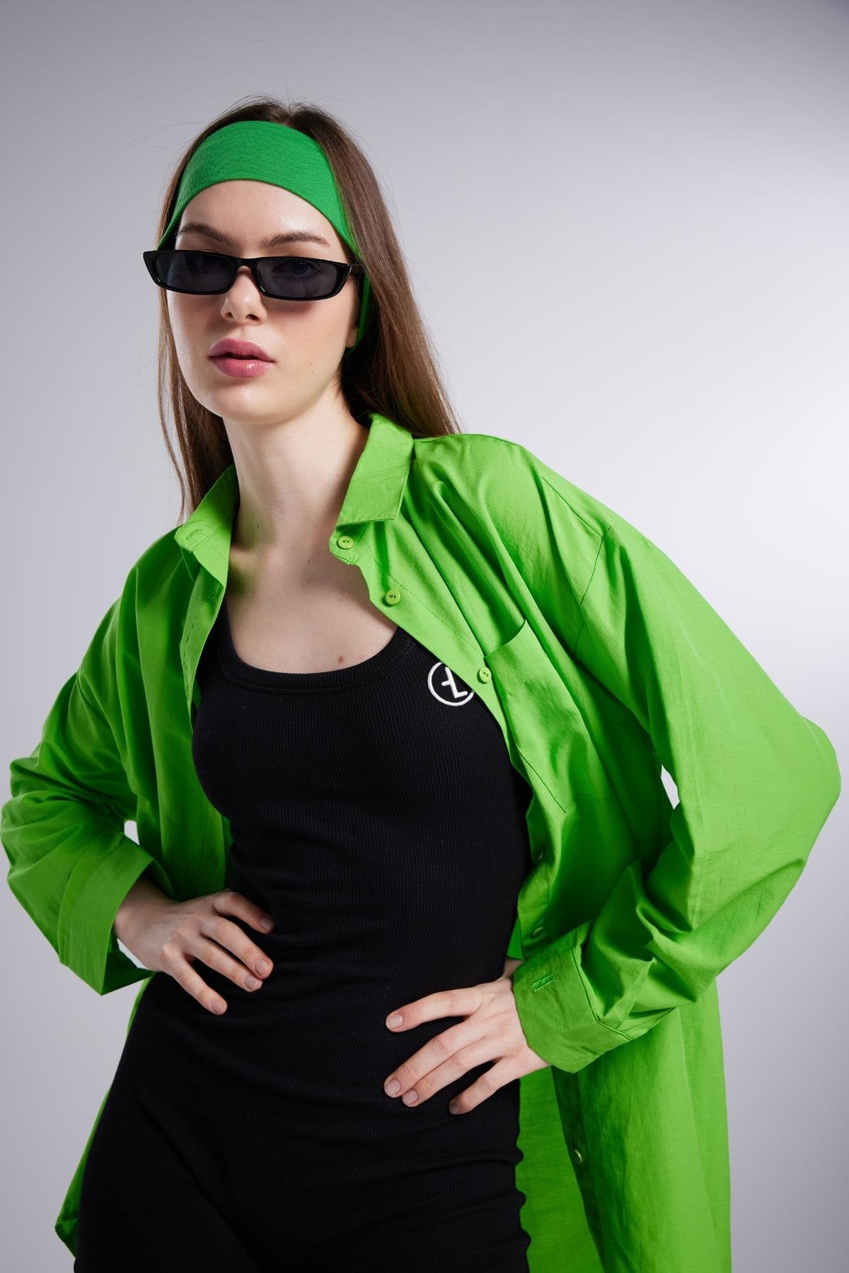 Cepli Oversize Kesim Lovesize Gömlek Yeşil