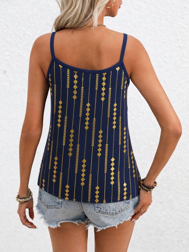 Women's Sleeveless Round Neck Patterned Viscose Blouse