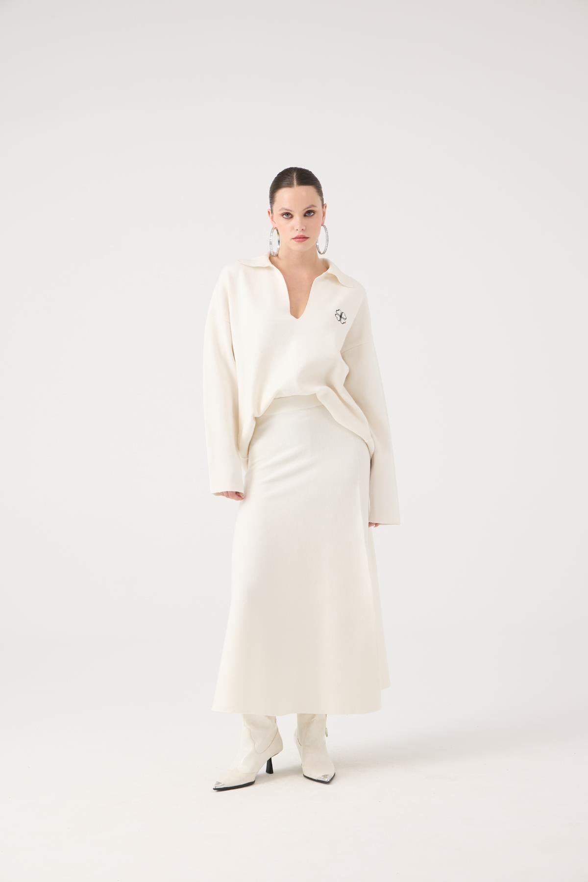 Beli Lastikli Uzun Zoi Triko Etek Beyaz Beyaz St