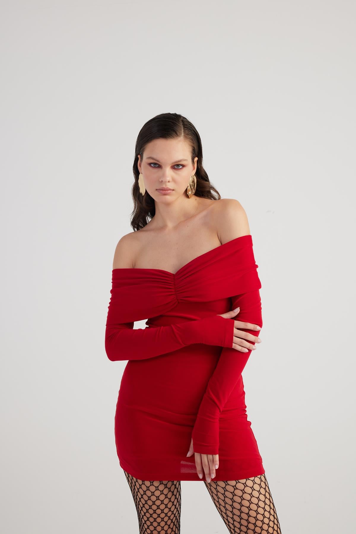 Madonna Yaka Astarlı Mini Dreamer Elbise Kırmızı