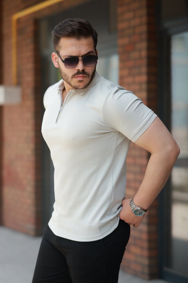 Men's Zip Collar Short Sleeve T-Shirt