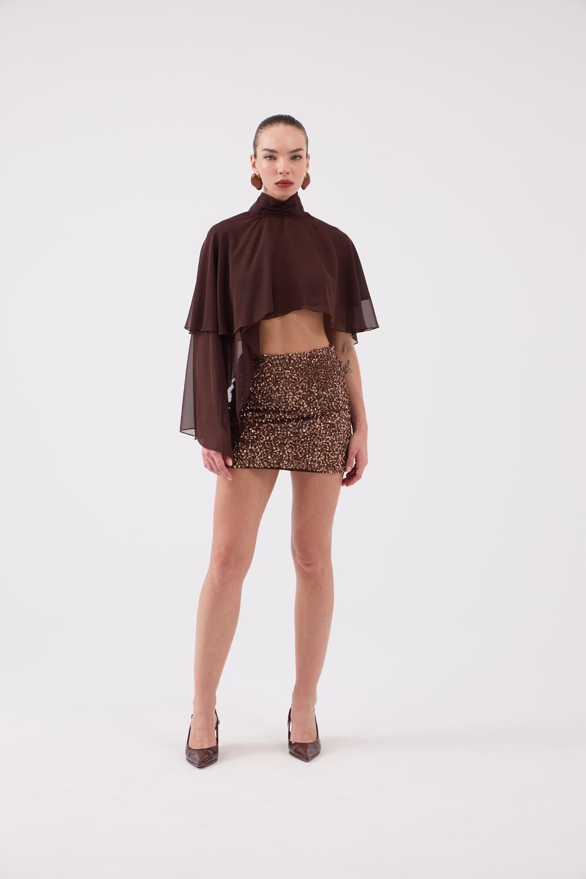 Pelerin Model Bena Bluz Kahve