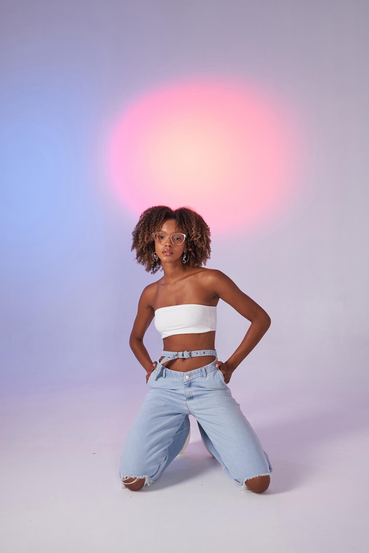 Yüksek Bel Yırtık ve Kemer Detaylı Viento Jean Pantolon Mavi