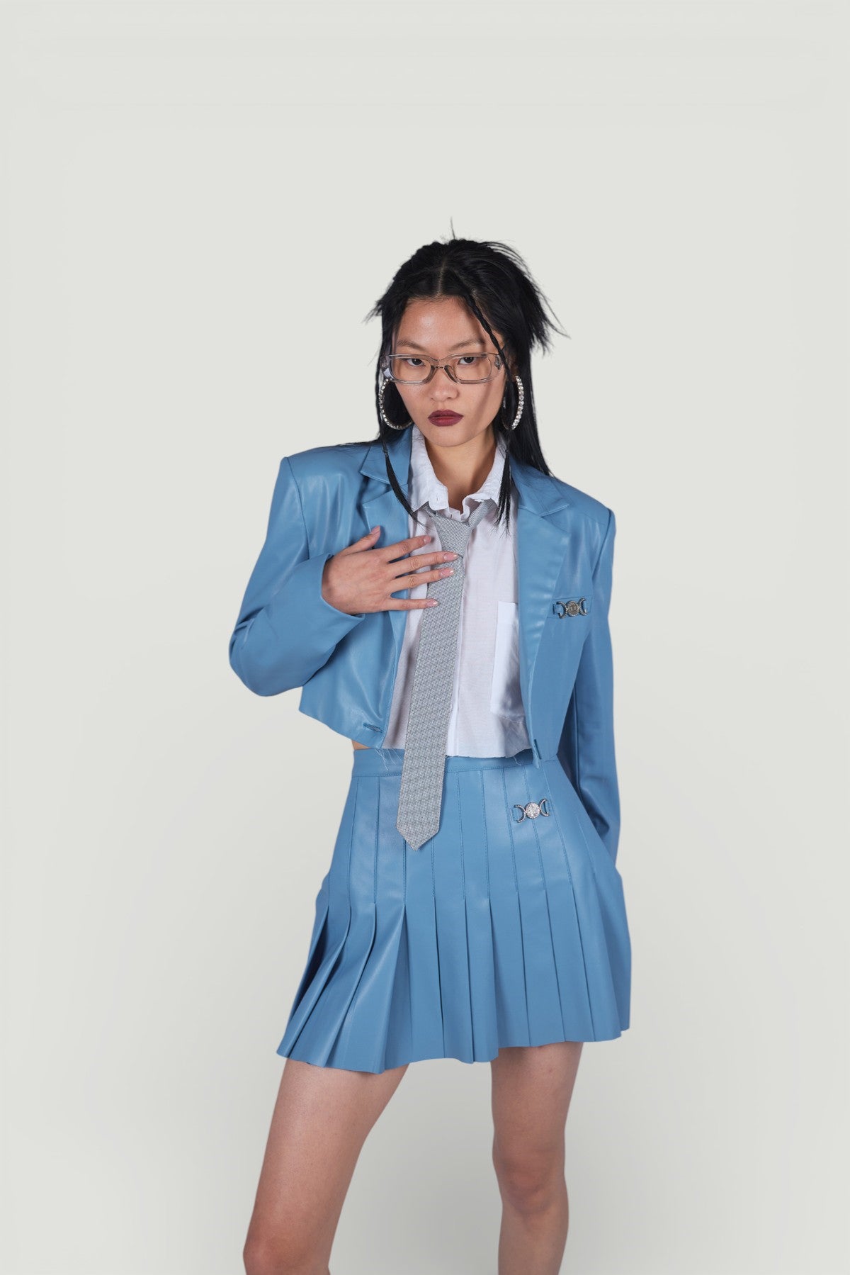 Crop Model Astarlı College Ceket Mavi