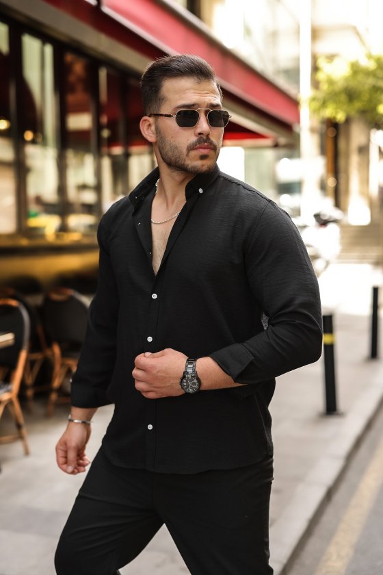 Men's Long Sleeve White Buttoned Pera Linen Shirt