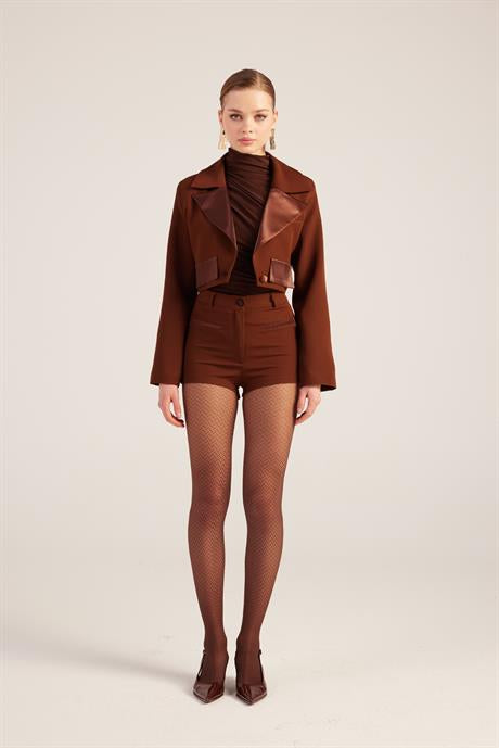 Camila Crop Blazer Ceket Kahve Kahve L
