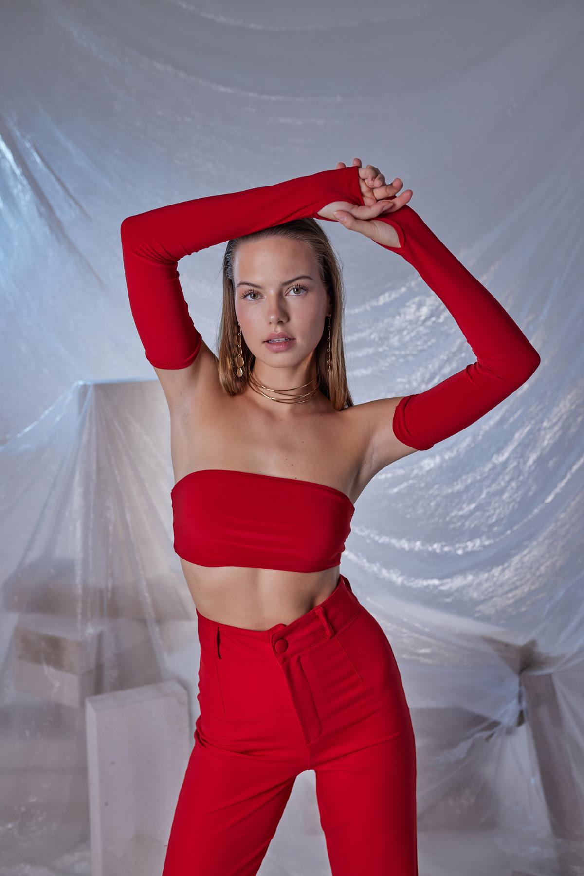 Straplez Model Noir Bluz Kırmızı