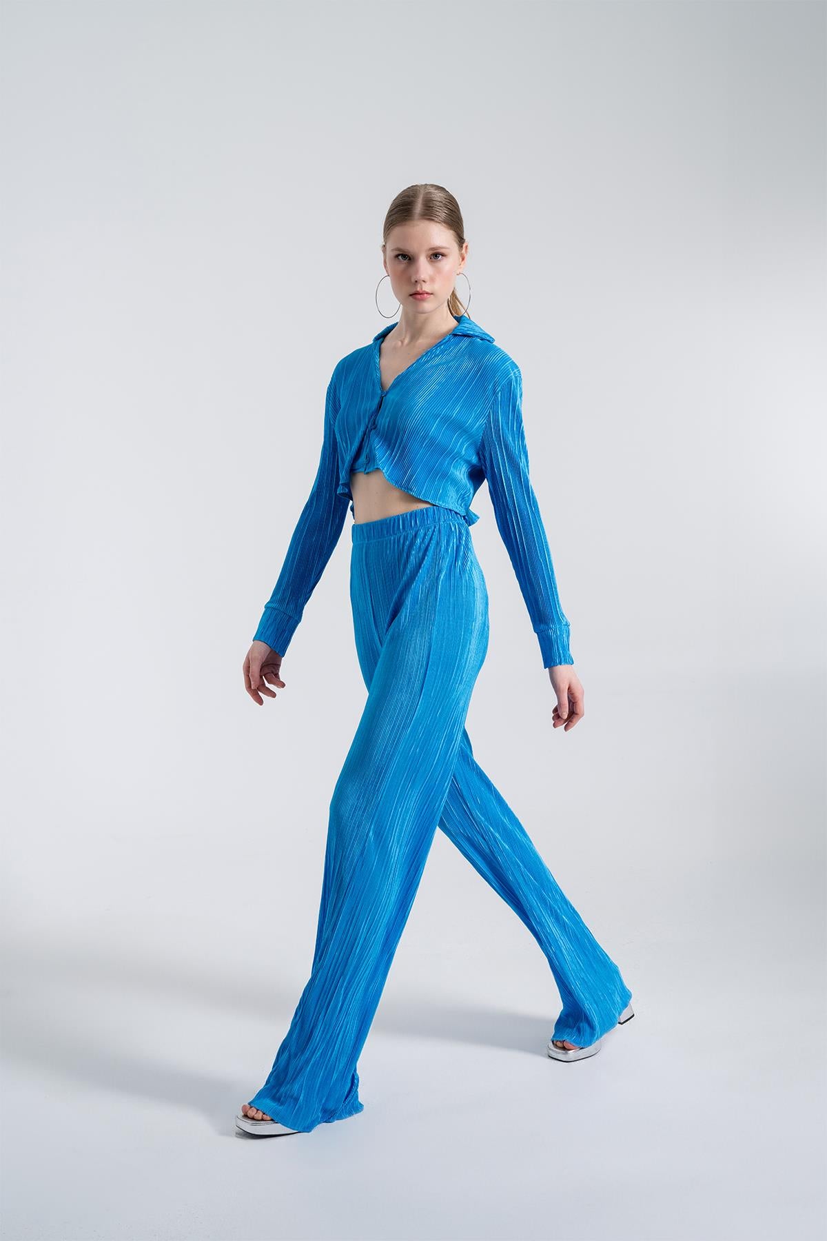 Beli Lastikli Esnek Comfy Pantolon Mavi