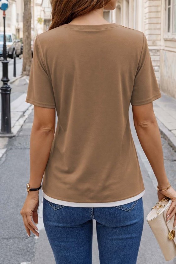 Women's Short Sleeve Crew Neck Viscose Blouse