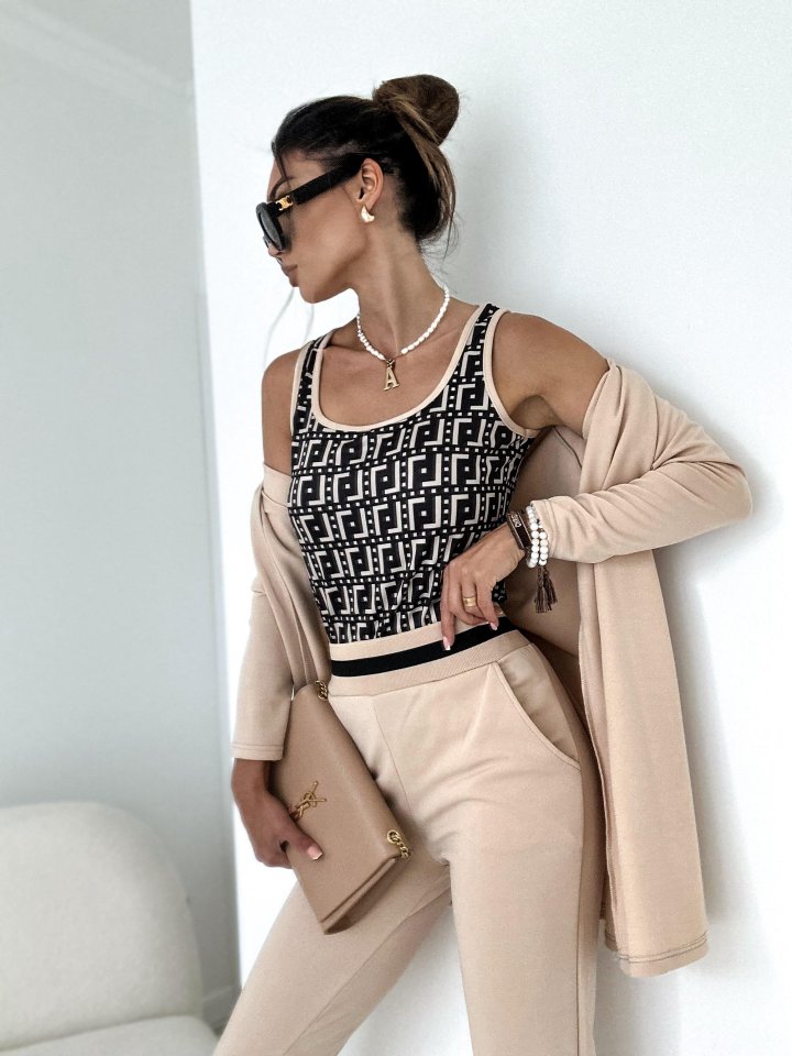 Women's Long Sleeve Crepe Three-Piece Set