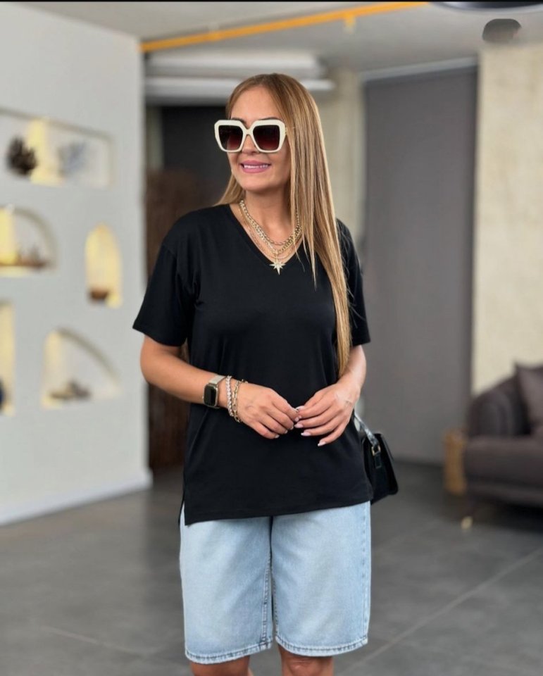 Women's Short Sleeve V-Neck Blouse