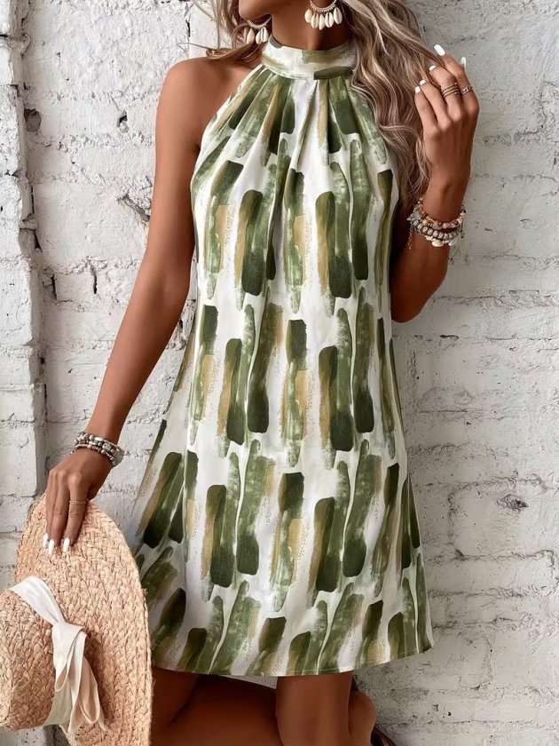 Women's Off-Shoulder Raglan Sleeve Ring Neck Detailed Patterned Short Supreme Dress