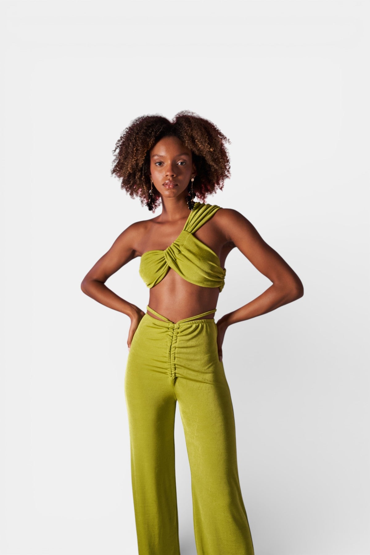 Omuz Detaylı Beatrice Crop Yeşil