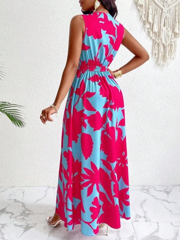 Women’s Strappy Wrap Neck Floral Pattern Long Supreme Dress