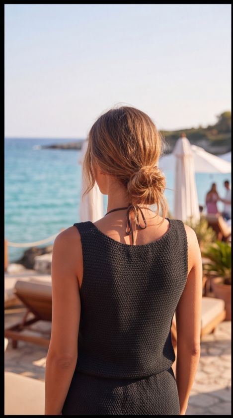 Women's Spaghetti Strap Square Neck Waist Tie Knit Pareo